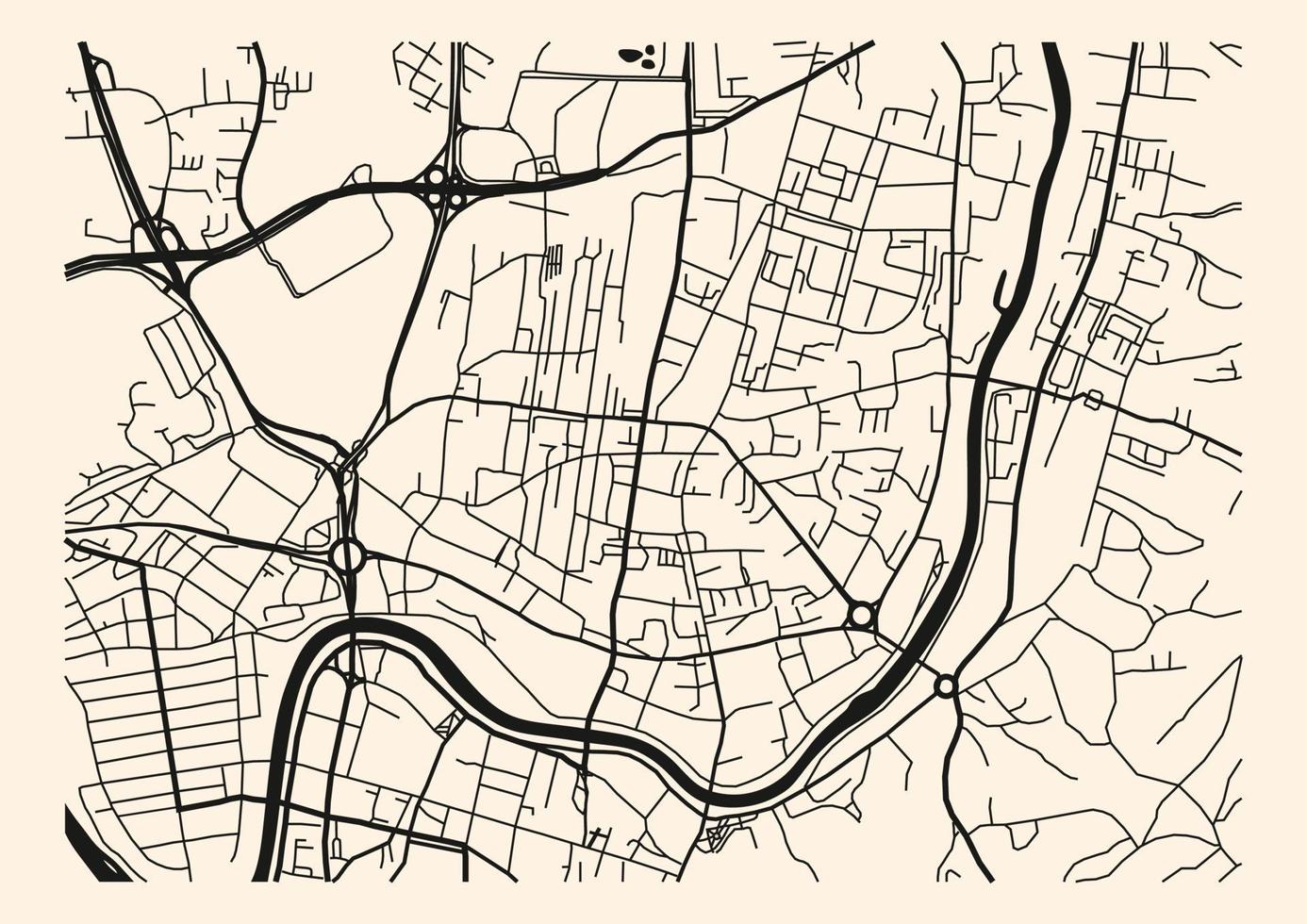 mapa de navegación de la ciudad de vilnius con río y calles vector