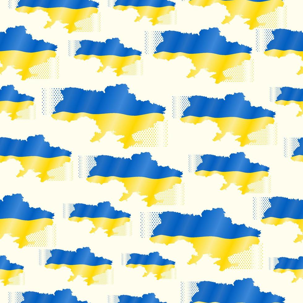 Ukraine seamless pattern with country silhouette. Dots. Wavy map flag. vector