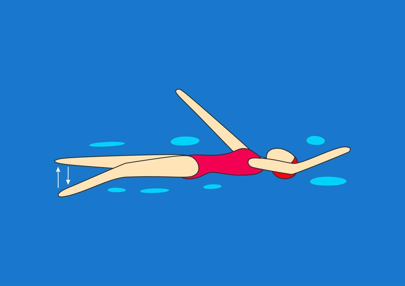 Backstroke arm, leg work. Young girl swim in swimming pool. vector