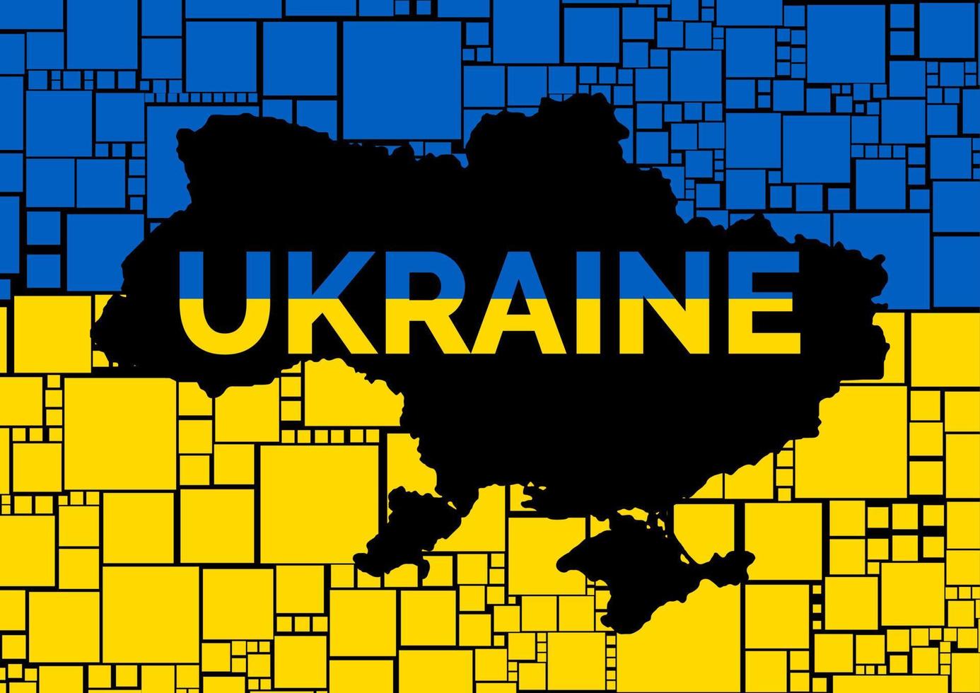 Black Ukraine map with word Ukraine in flag background. Square forms. Puzzle. vector