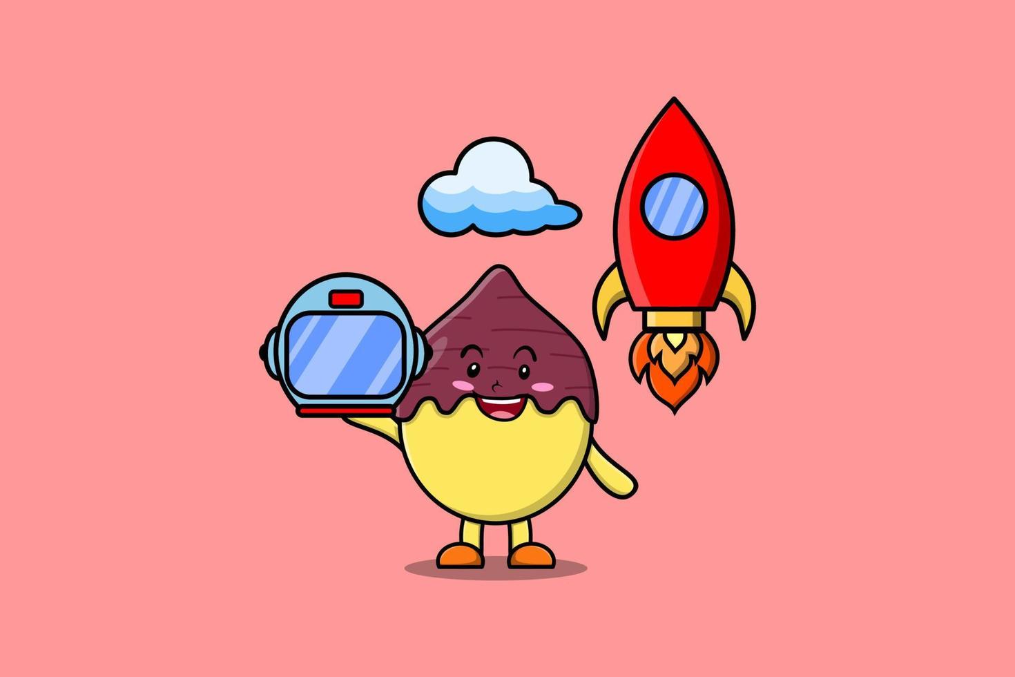 linda mascota de dibujos animados batata como astronauta vector