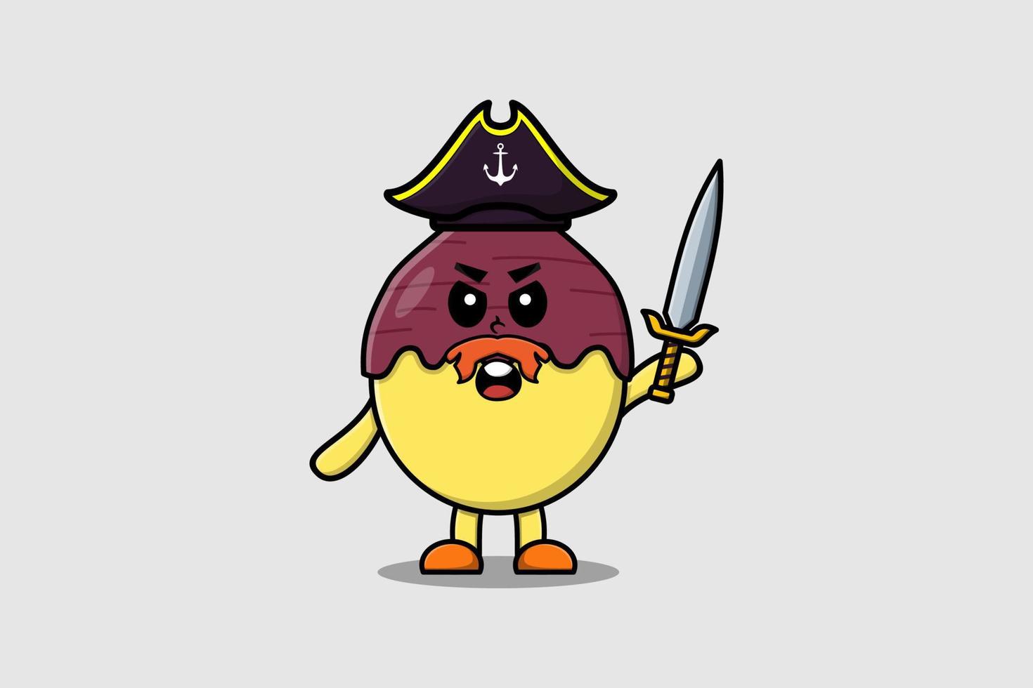 Cute cartoon Sweet potato pirate holding sword vector