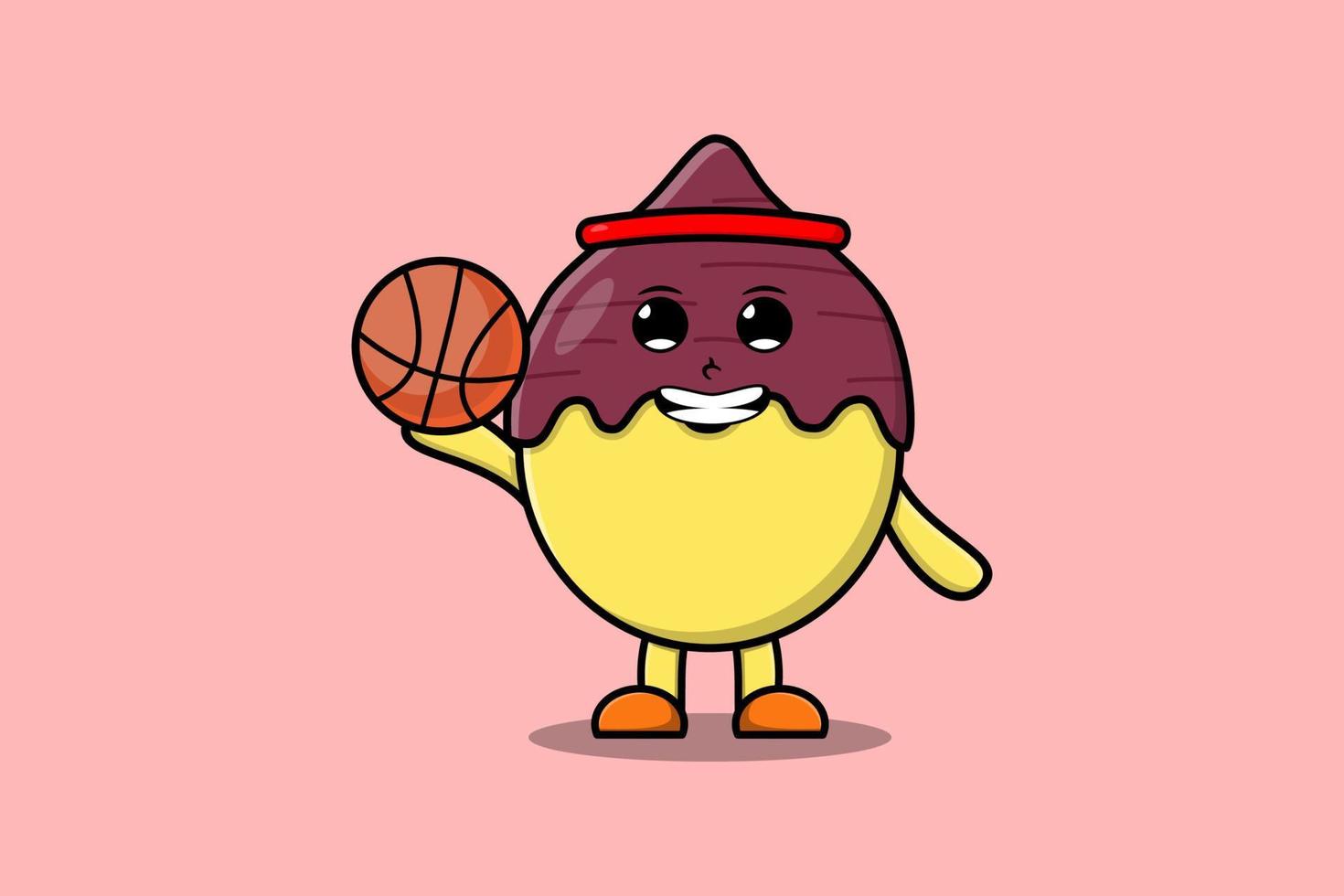 Cartoon Sweet potato character playing basketball vector