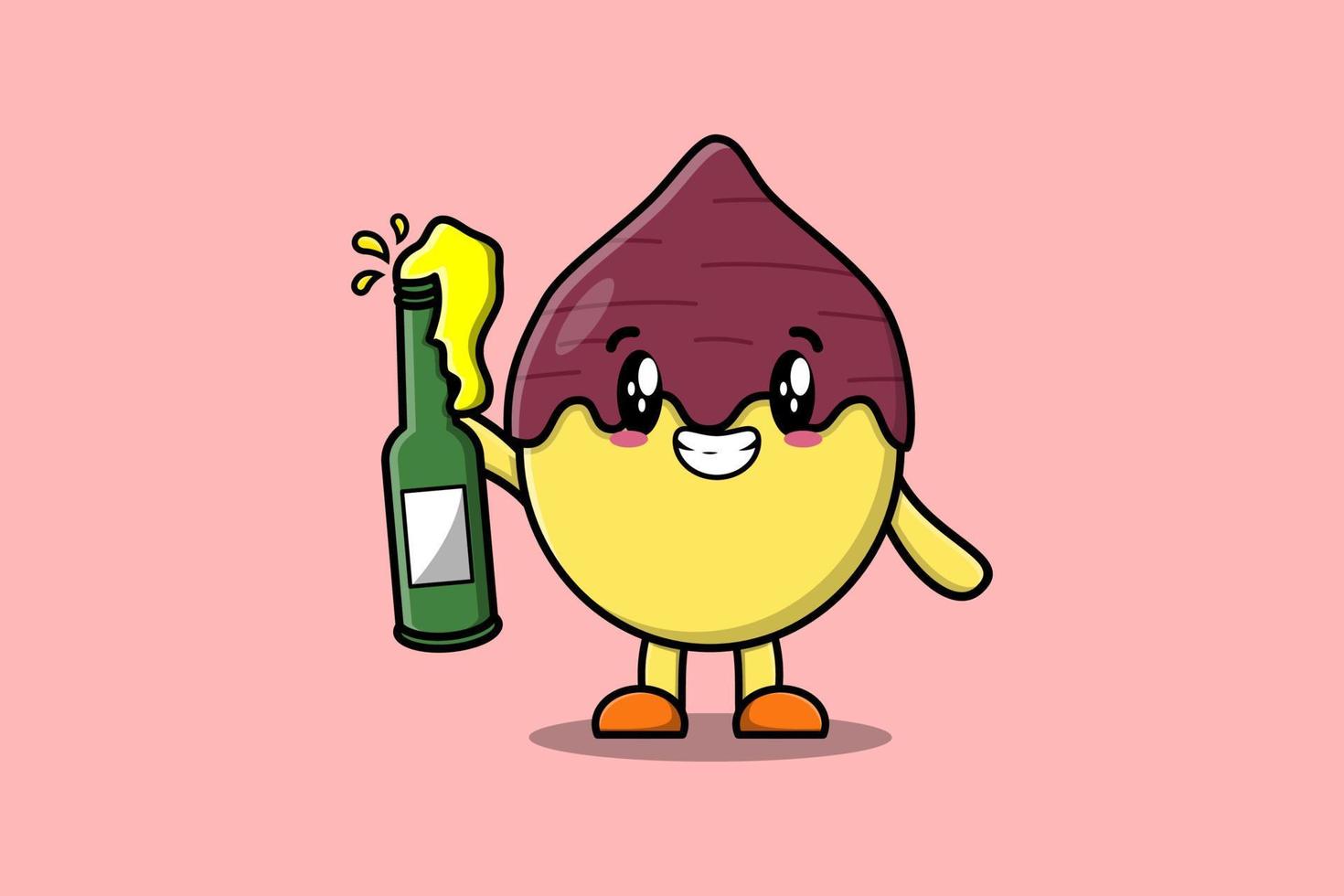 batata de dibujos animados lindo con botella de refresco vector