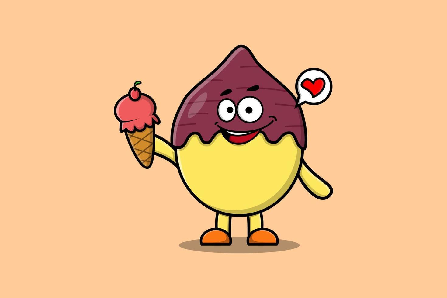 lindo personaje de batata de dibujos animados con helado vector