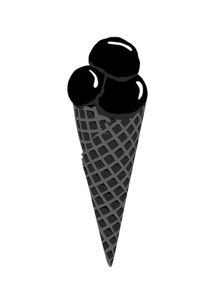 ilustración de vector de icono de helado negro. aislado sobre fondo blanco. postre dulce y frío. tres bolas de helado. gofre.