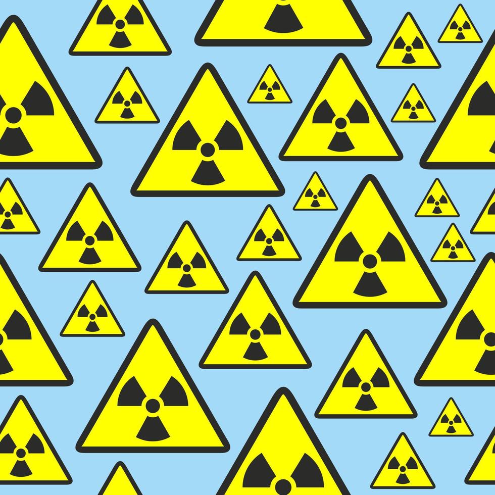 Radioactivity triangle emblems danger power icon seamless background black yellow and light blue colors. vector