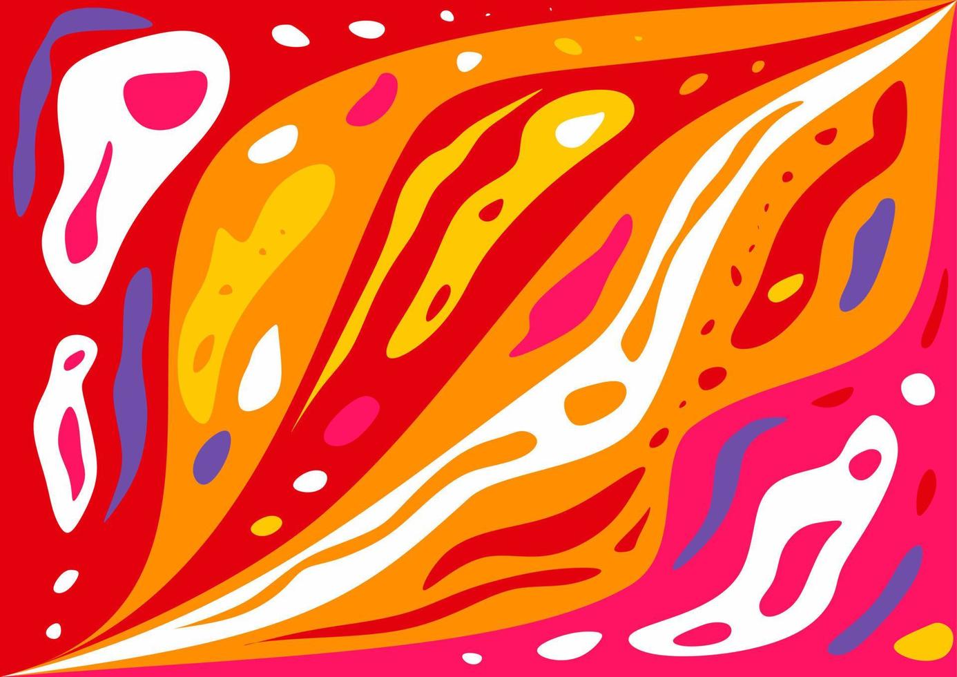 Flat-hand drawn wavy colored groovy background. Colorful mosaic pattern. Pink, red, yellow, white, orange and violet colors. vector