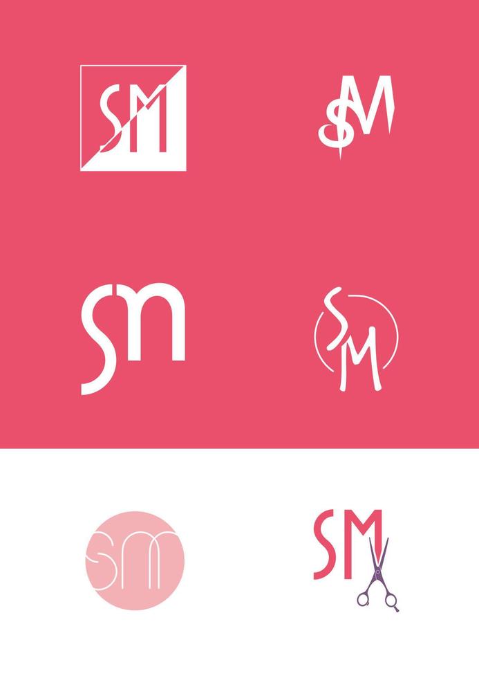 vector de variaciones del logotipo inicial de sm. símbolo de tijeras. belleza