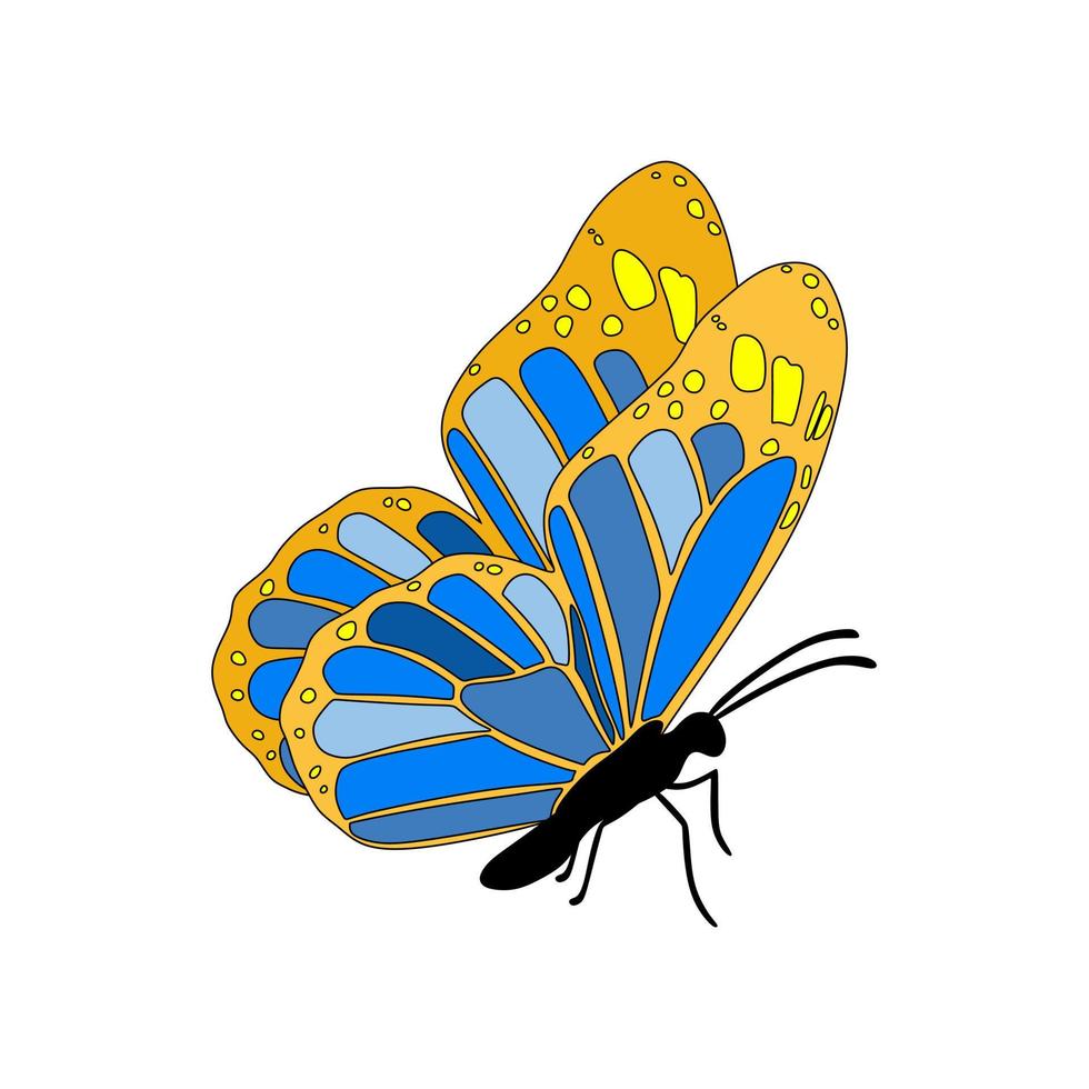 Hand drawn butterfly of Ukrainian flag colors. Vector illustration. Stop the war. Stand with Ukraine.