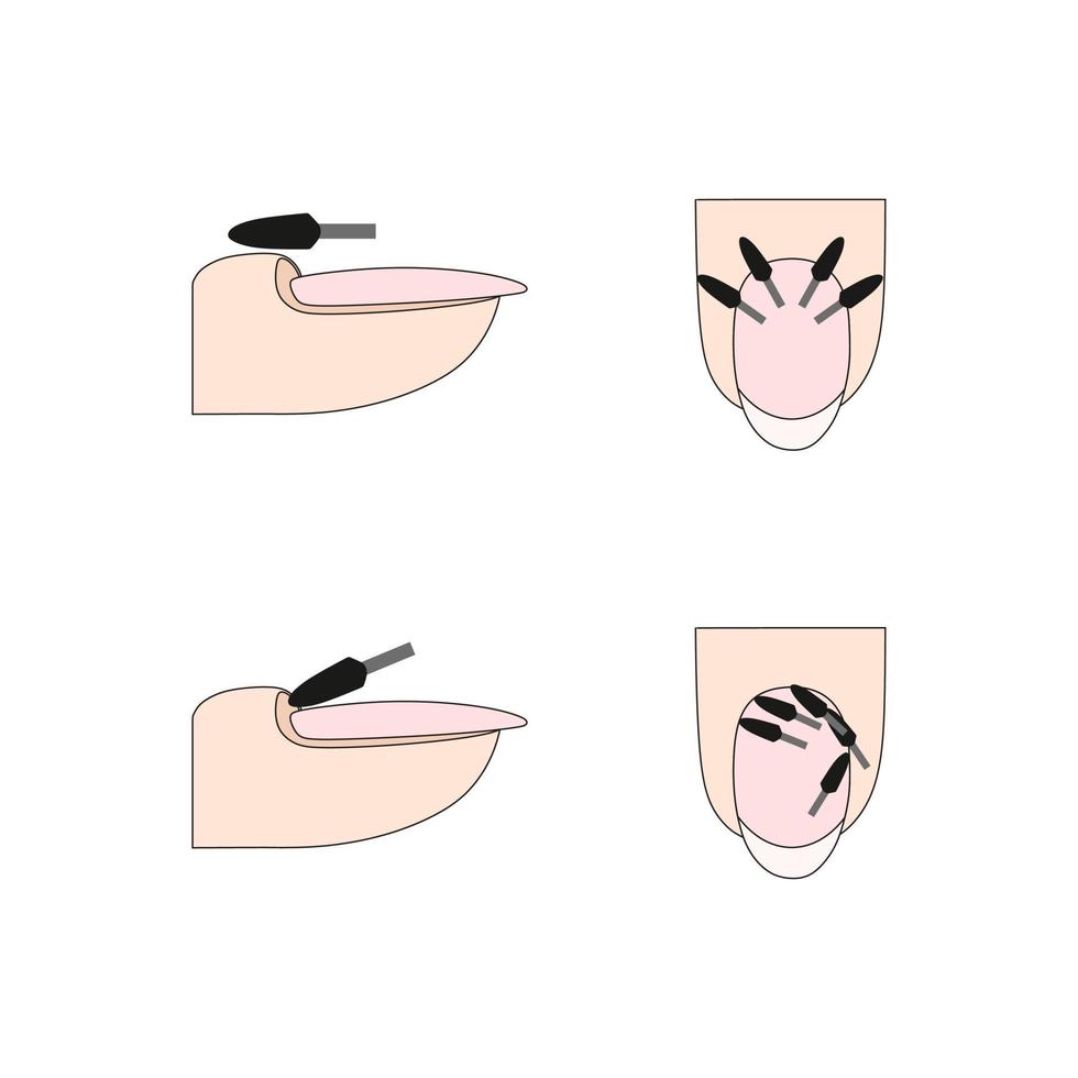 instrucción de manicura. Guía para quitar las cutículas de las uñas. instrumento de manicura cortador. tutorial. vector