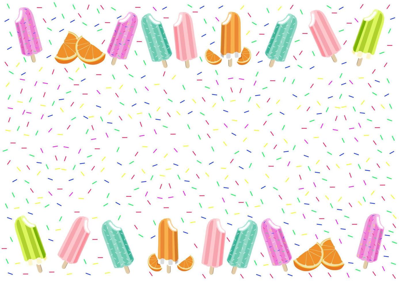 White sprinkles frame background, cute pastel popsicle ice-cream design vector. Menu template. vector