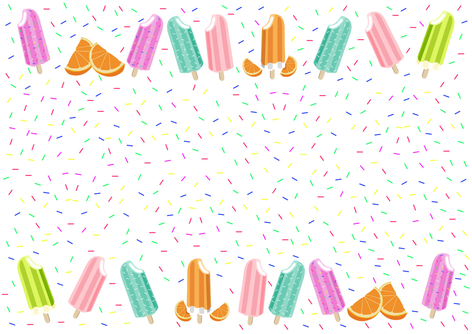 White sprinkles frame background, cute pastel popsicle icecream design