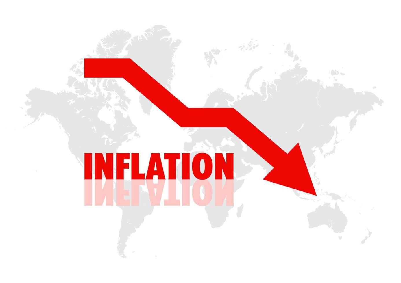 la inflación y la crisis bajando. mapa del mundo. flecha roja. vector