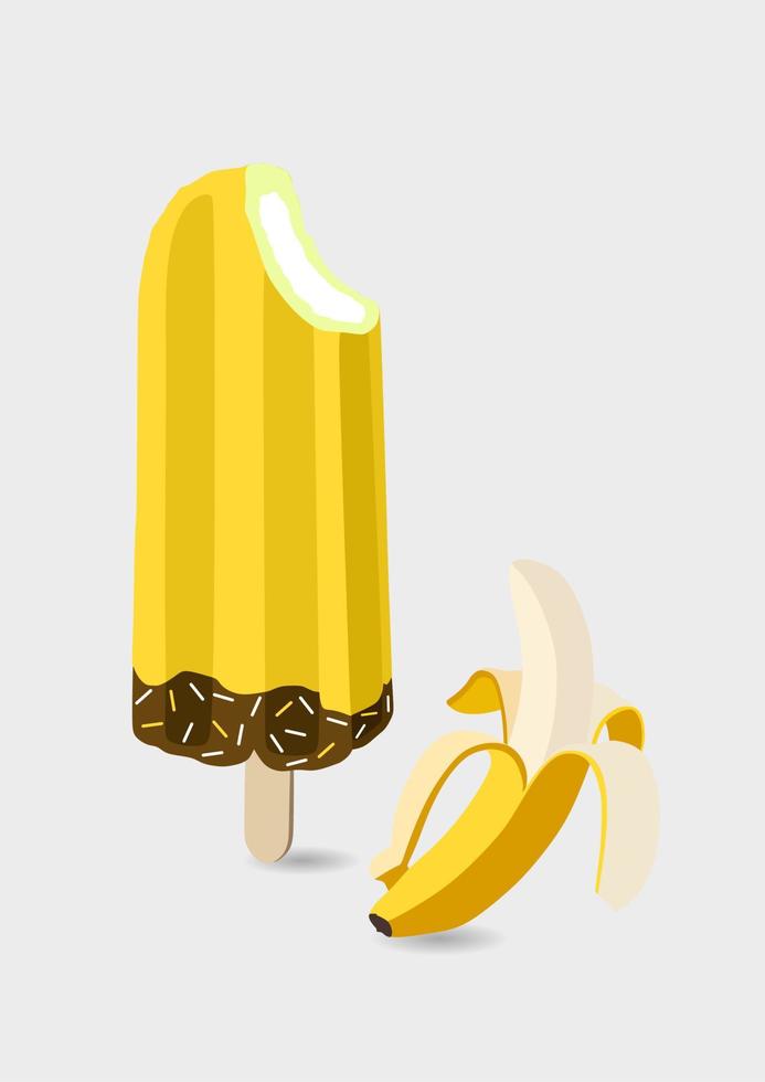 Helado congelado, chocolate y paletas icono ilustración vectorial con plátano. colores amarillos vector