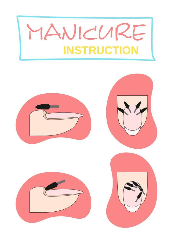 Manicure instruction. Nails cuticle remover guide. Cutter manicure instrument. Tutorial. Colorful poster. vector