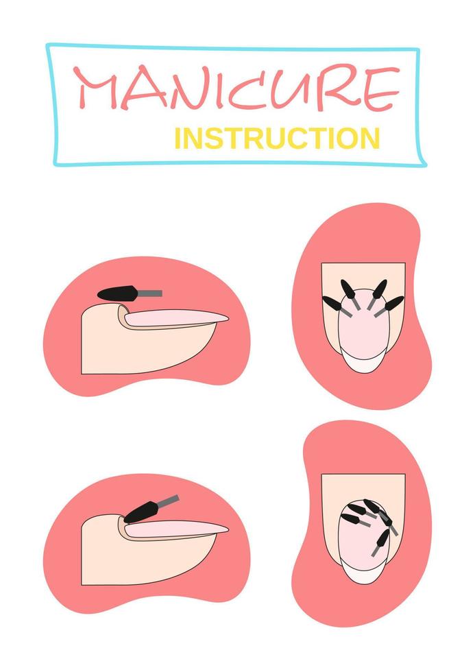 instrucción de manicura. Guía para quitar las cutículas de las uñas. instrumento de manicura cortador. tutorial. cartel colorido. vector