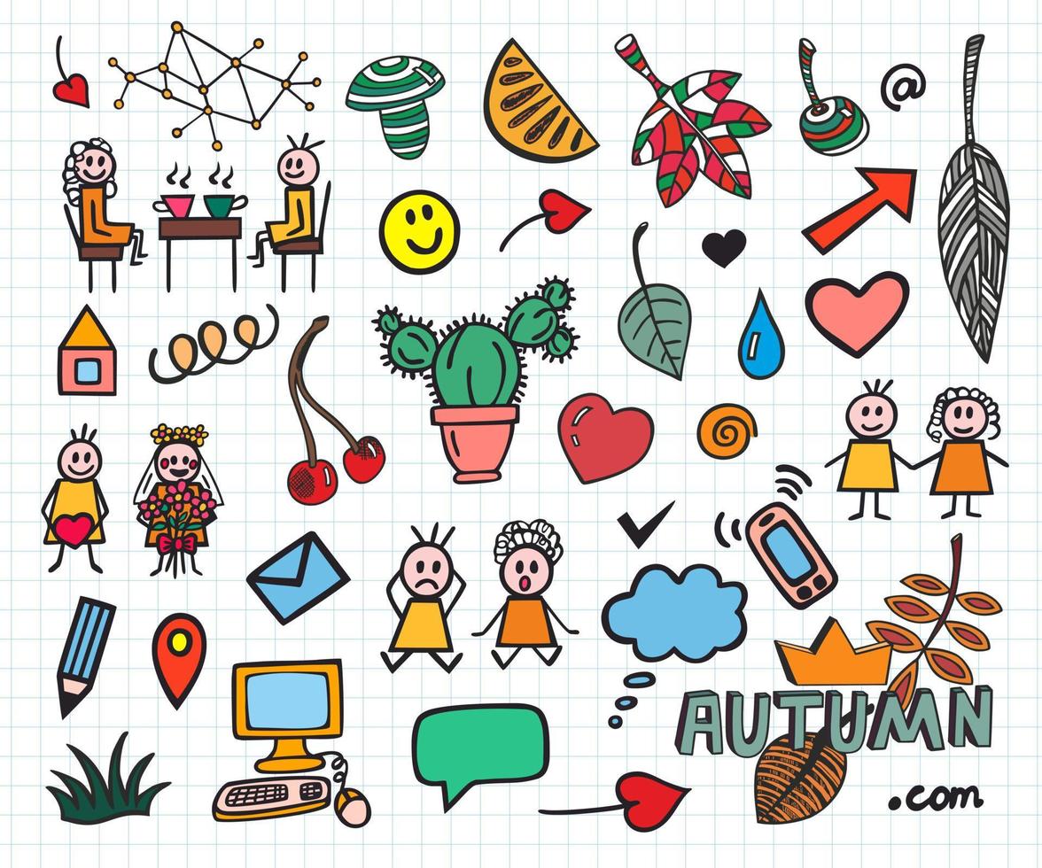 Set of different colorful doodle sketch designs. vector