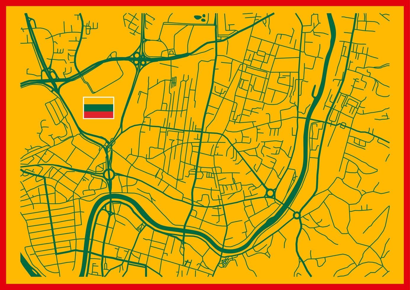 Vilnius city map poster. Map of Vilnius street map poster. Vilnius map vector illustration. Lithuania flag. Lithuania  Vector Illustration  in colorful Style.