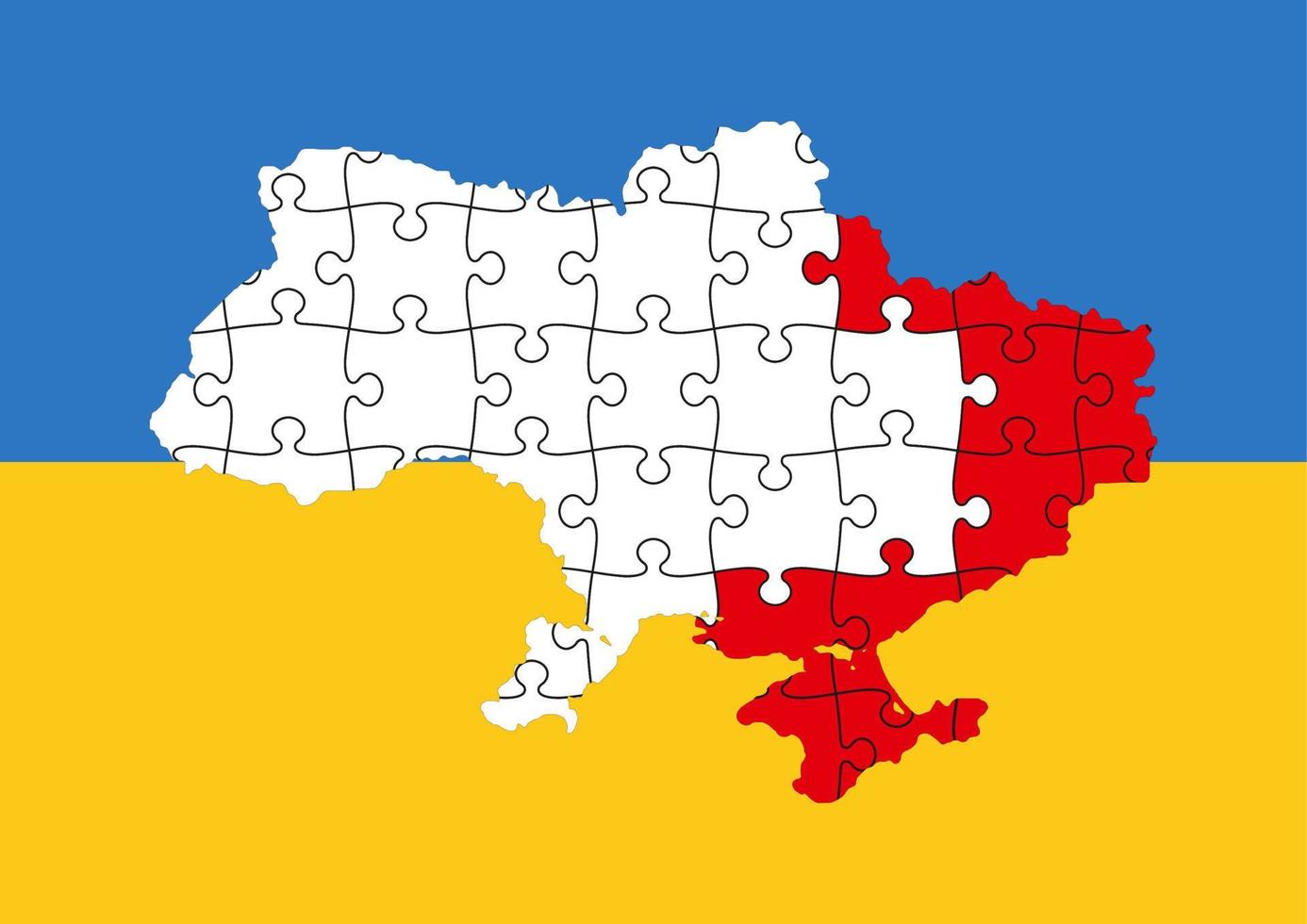 mapa de ucrania del territorio ocupado. piezas de rompecabezas. bandera azul y amarilla. vector