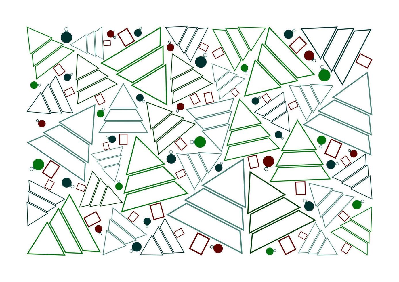 Christmas trees and toys pattern. Isolated on white background. Green and brown colors. Happy New Year. Celebration. Card, banner, post. vector