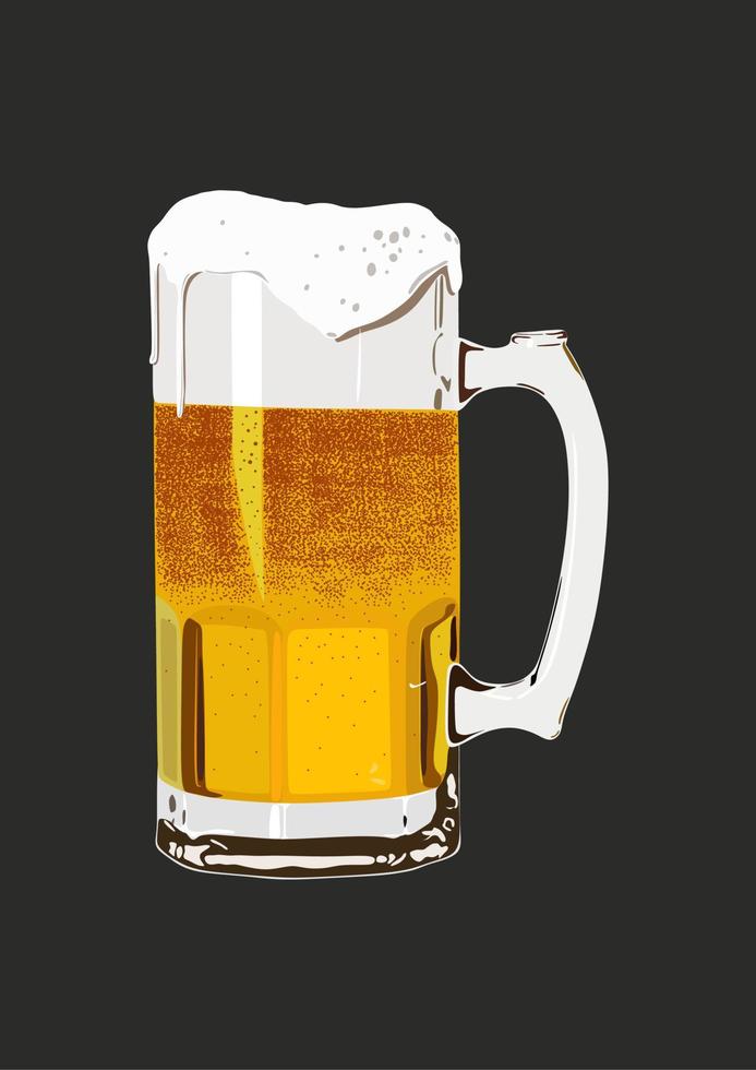 Glass of beer isolated on black background, hand-drawing Oktoberfest beer, beer with foam. Vector