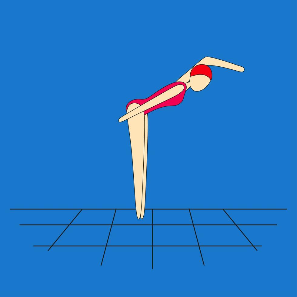 Perform simulated chest exercises with arms bent over land. Swimming pool instruction. vector