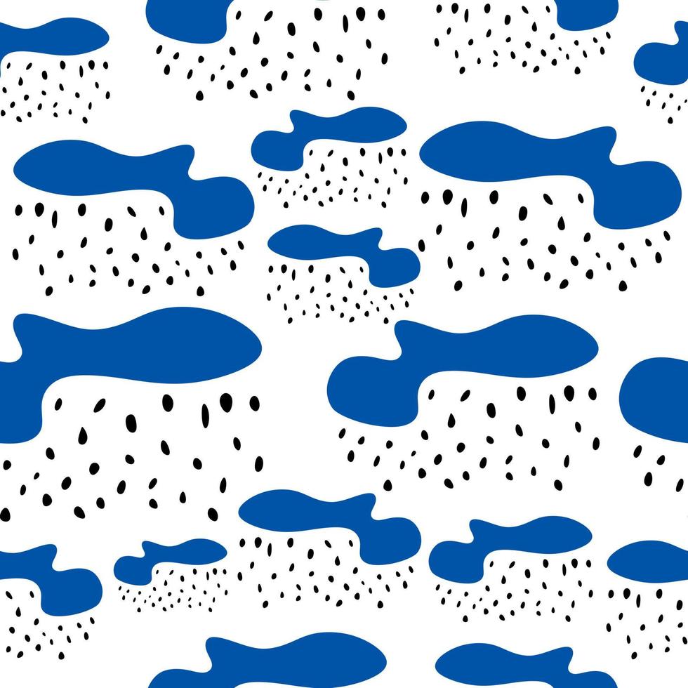 Doodle clouds and rain. Seamless pattern. White background. vector