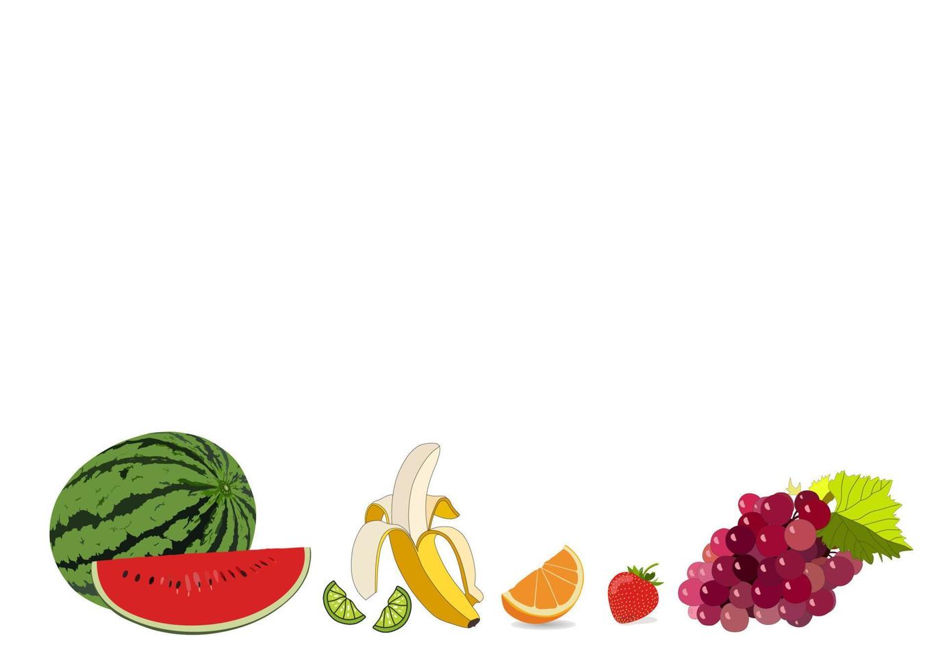 Fruits on white background. Menu template. Watermelon, lime, orange, grape, banana. vector