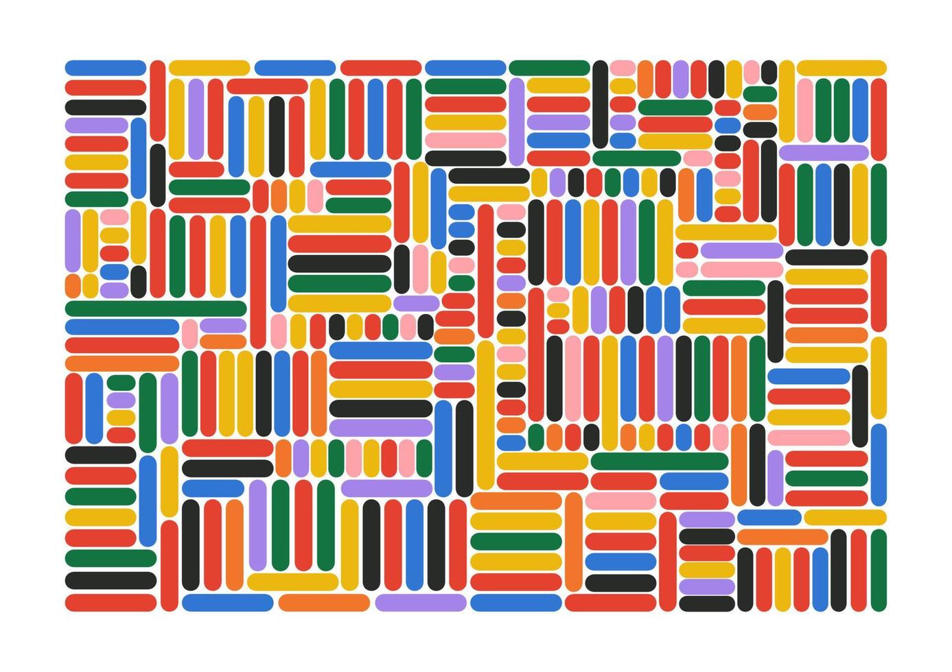 Colorful pattern. Fun colorful lines or stripes doodle shape background. Yellow, green, violet, black, orange, red, blue colors. Mosaic. vector