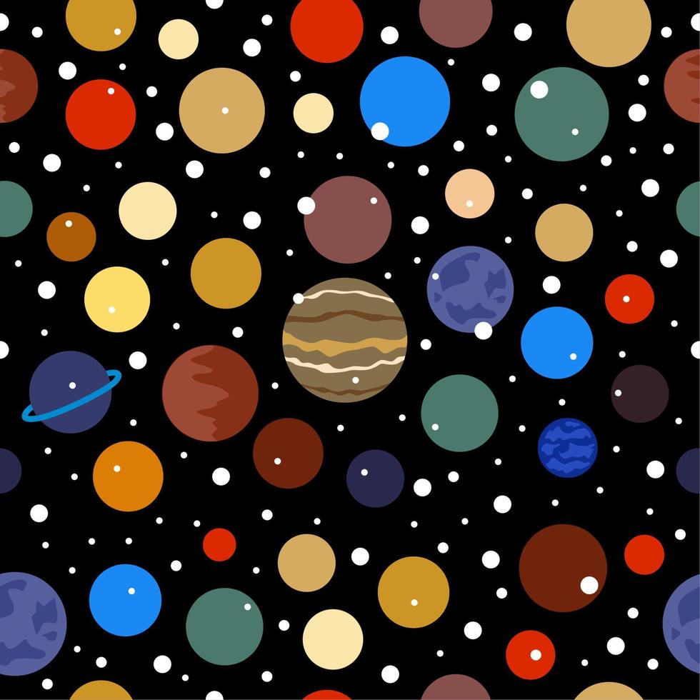 Planets, stars and moon pattern seamless collection. Abstract Japanese art style. Night vector
