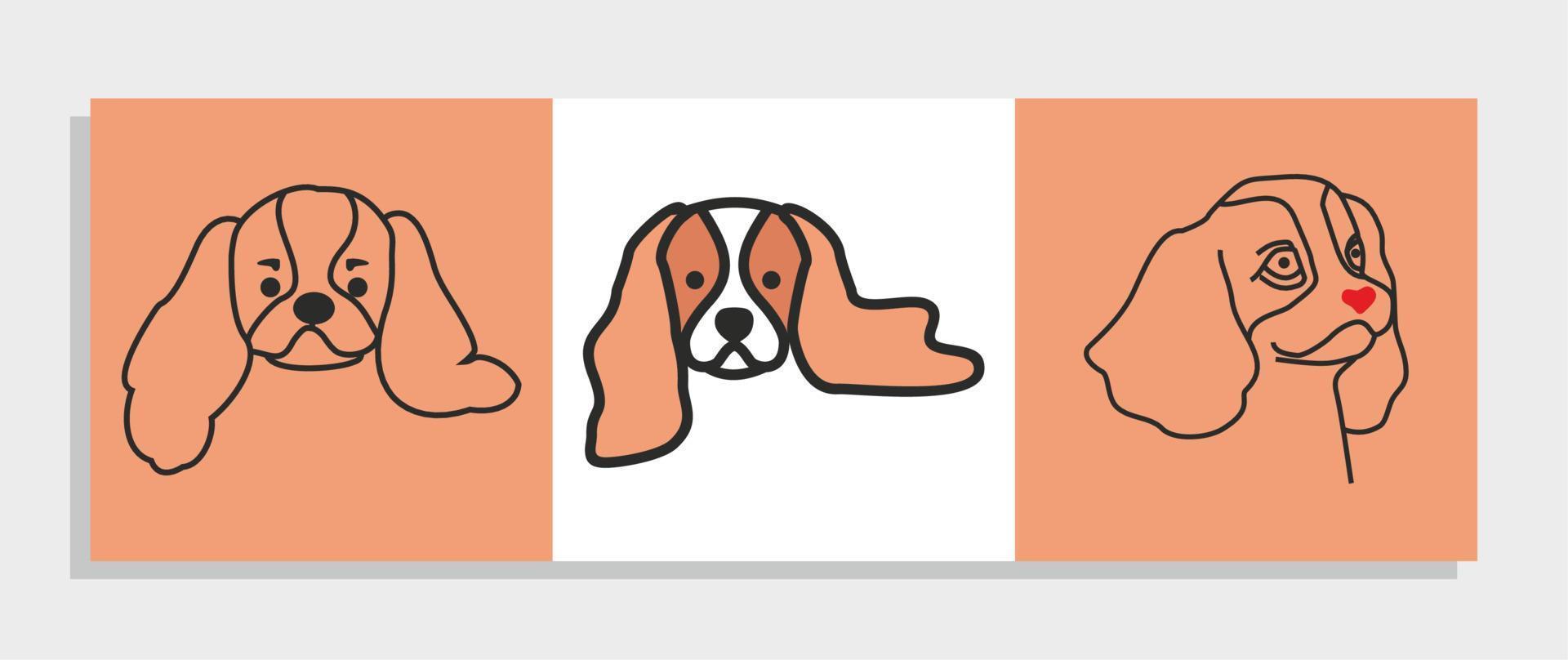 conjunto de ilustración de perro. tres fotos nariz en forma de corazón. silueta de perro. vector