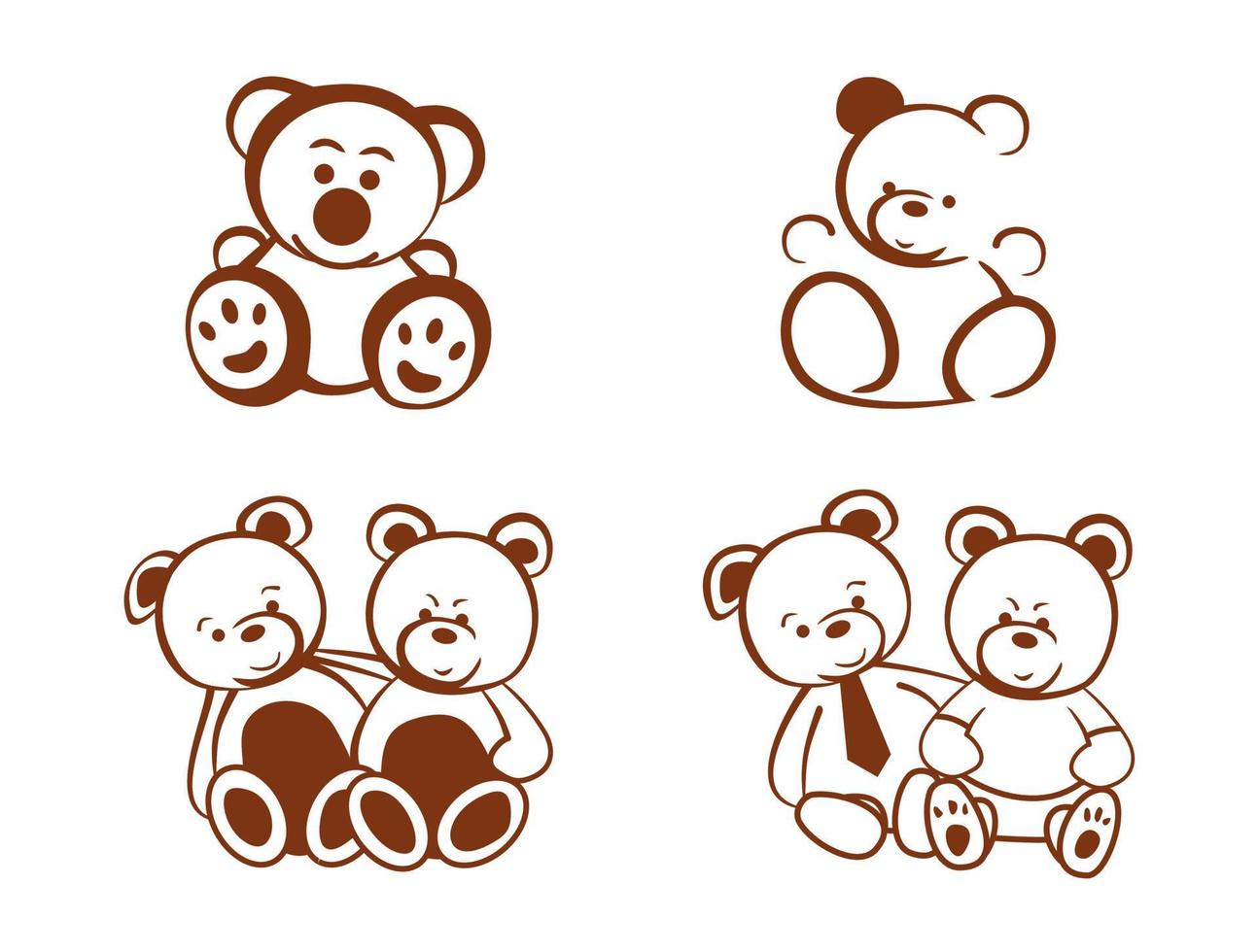 A set of contours of cute cubs vector illustration of a cartoon bear. Couple bears.