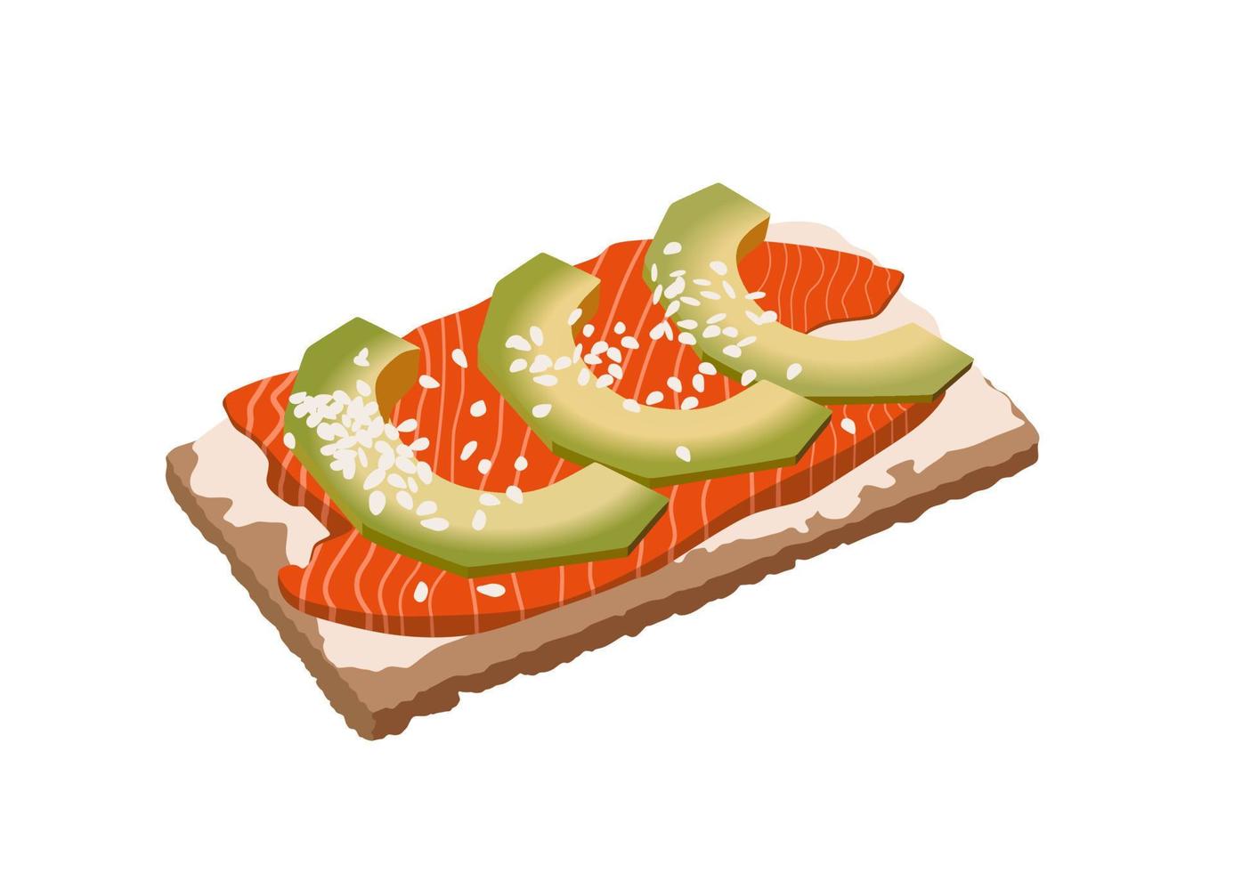 Avocado toast with salmon and seeds. vector