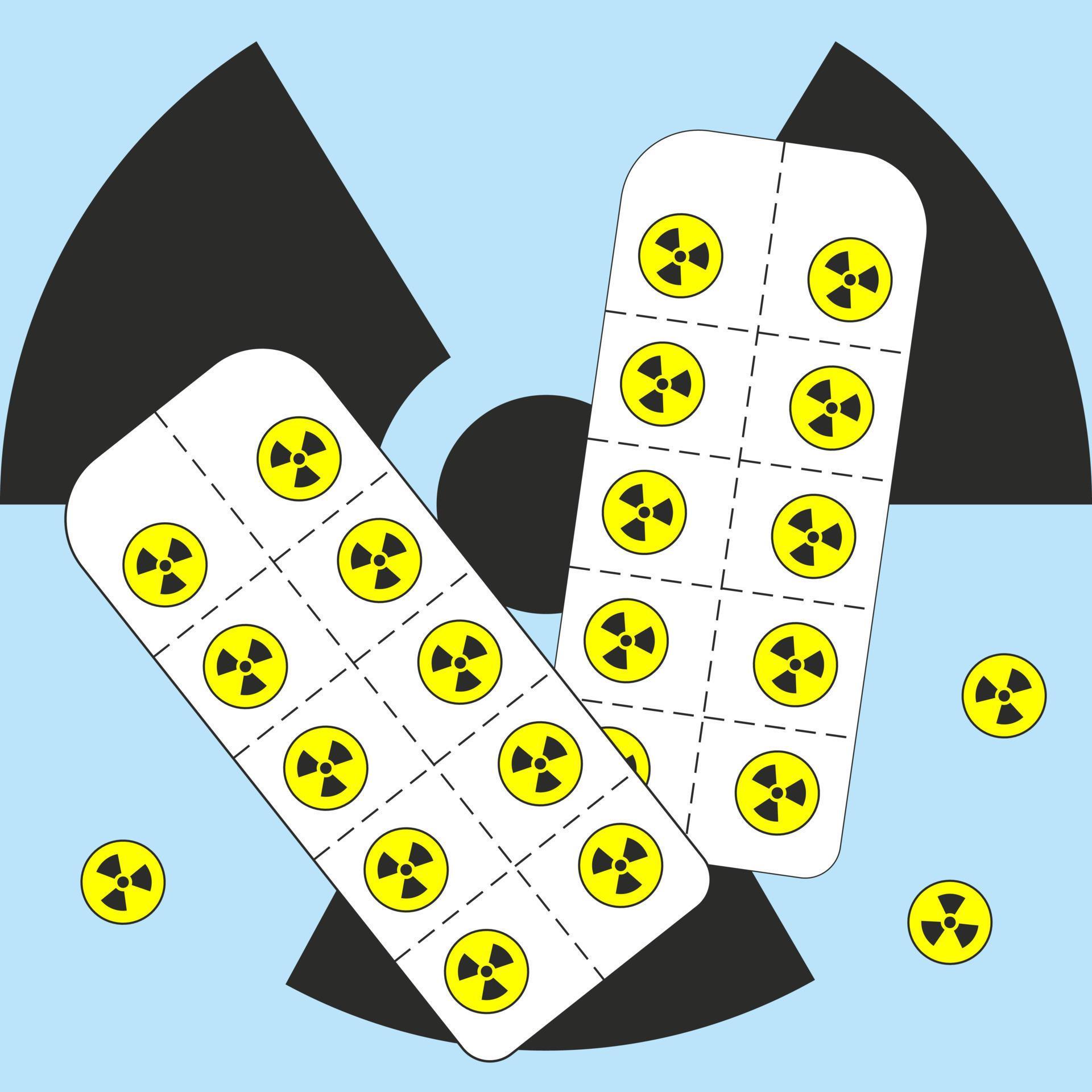 Radiation pills with dangerous yellow symbol. AntiRadiation Pills