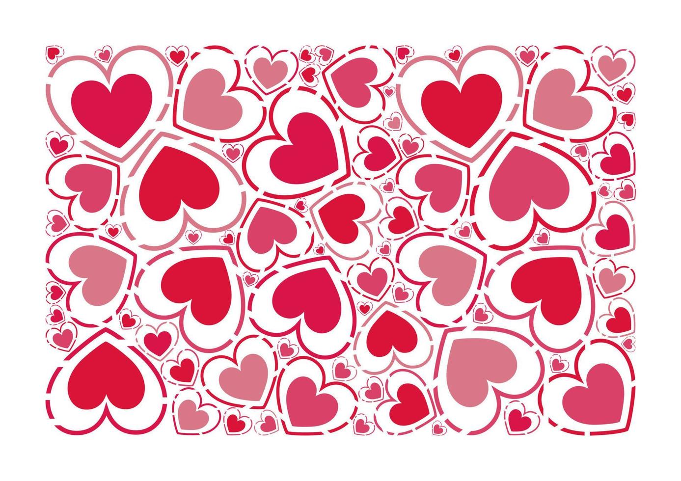 patrón de corazones. colores rojo y rosa. corazones estilizados aislados sobre fondo blanco. temática de amor. celebración del día de san valentín. tarjeta, pancarta, portada, invitación de boda. adorno romántico. vector