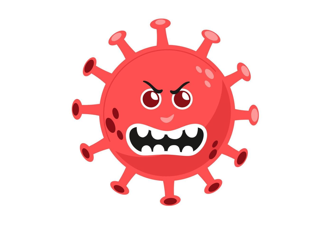Scary coronavirus vector cartoon character isolated on a white background. Red colors.