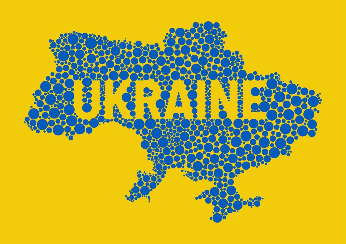 Vector random doted map of Ukraine. Pixelated map of Ukraine in national blue and yellow colors of Flag of Ukraine. With text on Ukrainian flag. For posters, postcards. Like puzzle or mosaic.