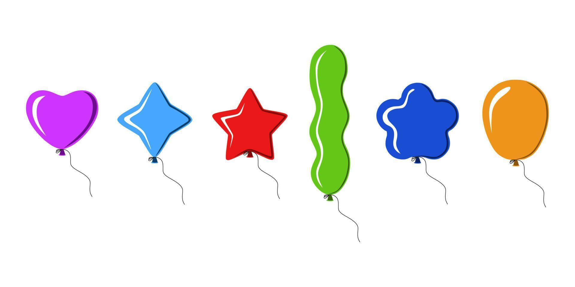 Vector set of balloons. Different shapes. Colorful group.