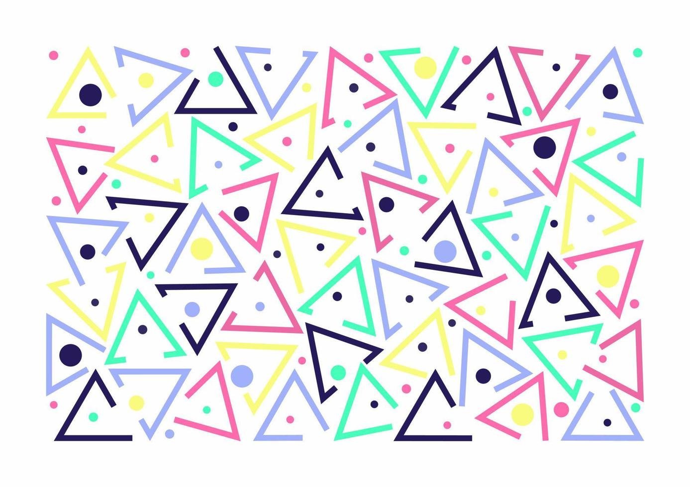 Colorful pattern. Dots, circles and stylized triangles. Fun colorful line doodle shape background. Abstract print. vector
