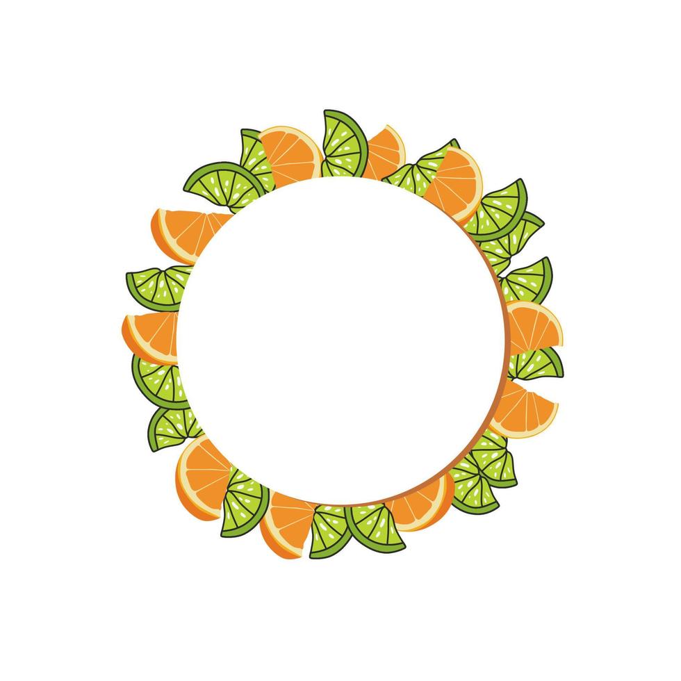 Lime and orange circle frame. Fresh and tasty. Wreaths banner design. vector