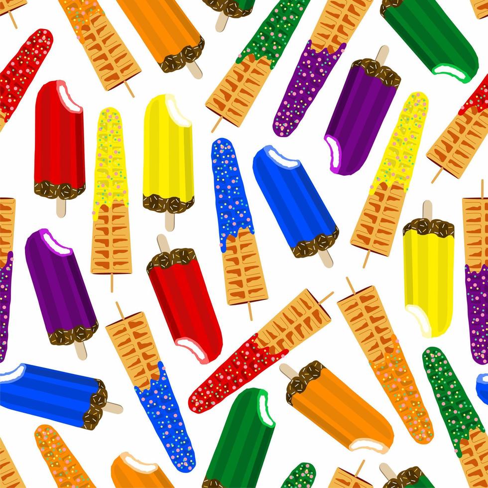 Colorful seamless pattern with ice creams and waffles. Rainbow colors. Print, textile, fabric, wrapping paper. vector