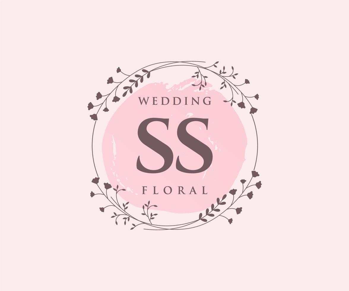 SS Initials letter Wedding monogram logos template, hand drawn modern minimalistic and floral templates for Invitation cards, Save the Date, elegant identity. vector