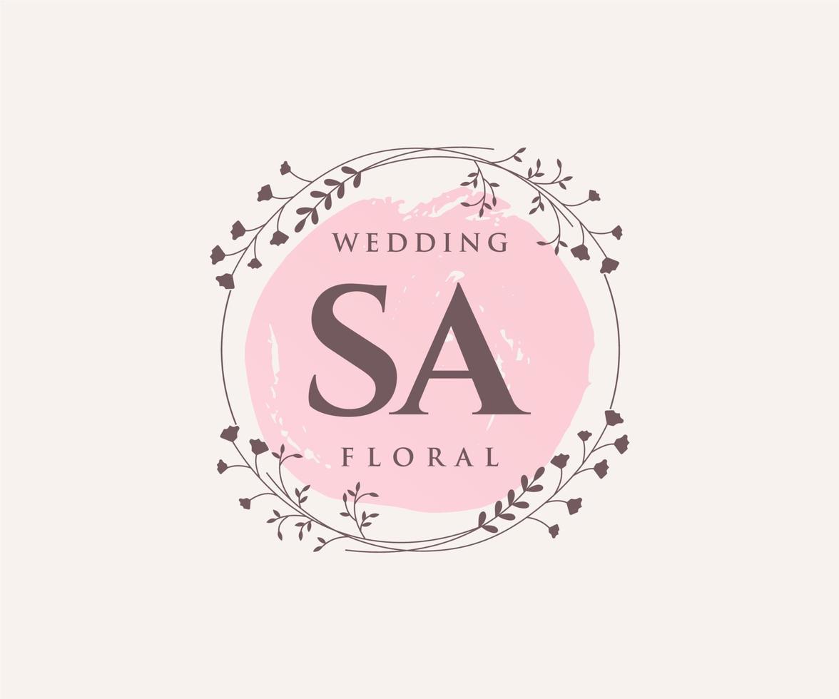 SA Initials letter Wedding monogram logos template, hand drawn modern minimalistic and floral templates for Invitation cards, Save the Date, elegant identity. vector