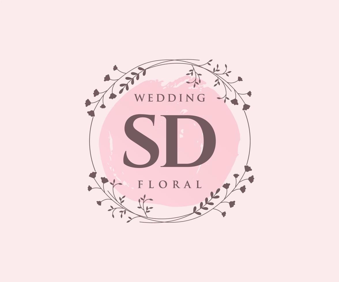 SD Initials letter Wedding monogram logos template, hand drawn modern minimalistic and floral templates for Invitation cards, Save the Date, elegant identity. vector