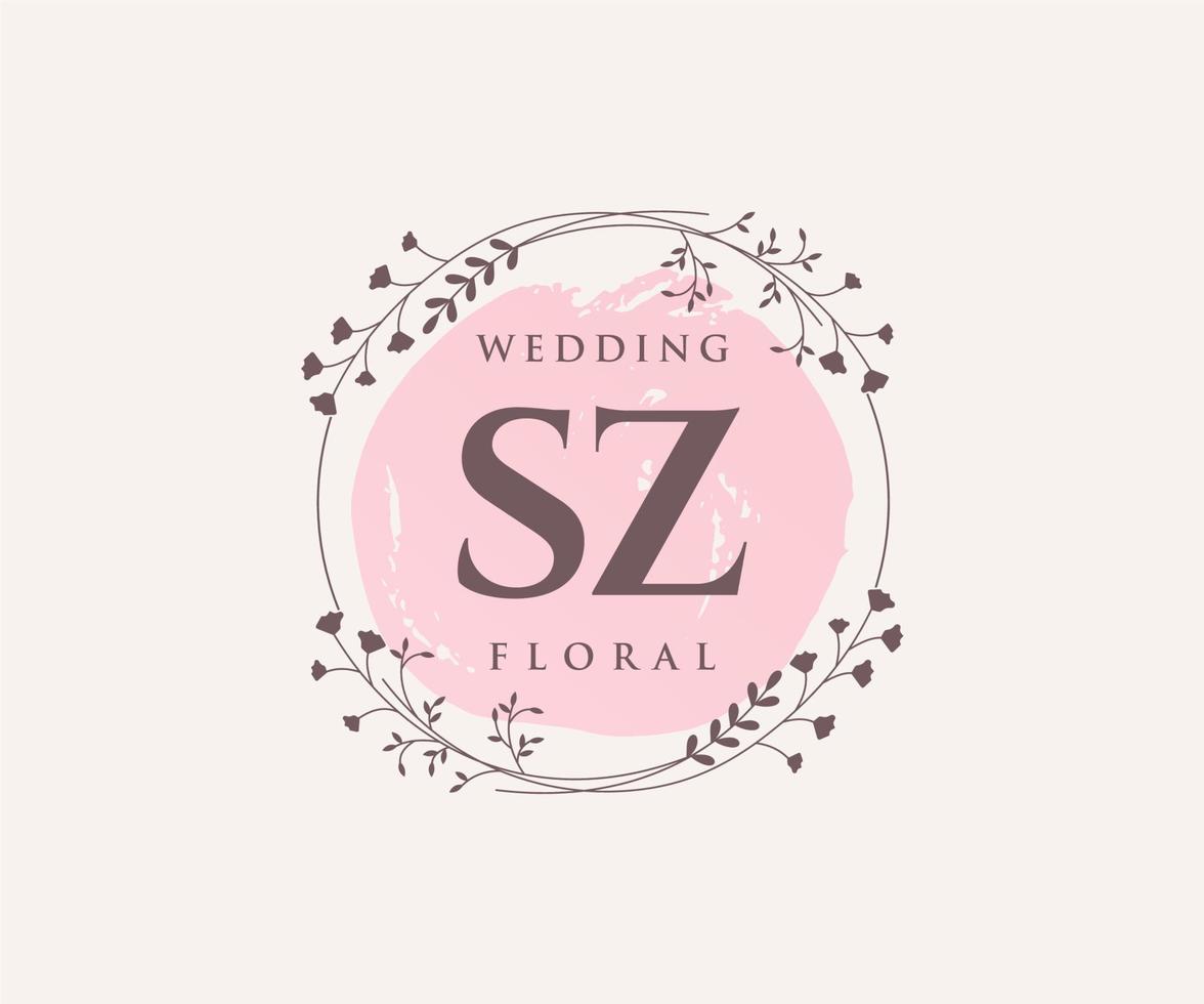 SZ Initials letter Wedding monogram logos template, hand drawn modern minimalistic and floral templates for Invitation cards, Save the Date, elegant identity. vector