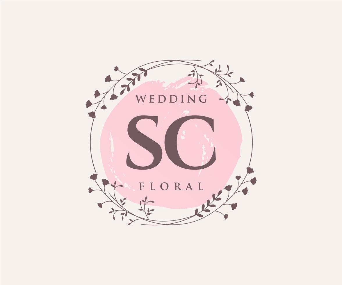 SC Initials letter Wedding monogram logos template, hand drawn modern minimalistic and floral templates for Invitation cards, Save the Date, elegant identity. vector