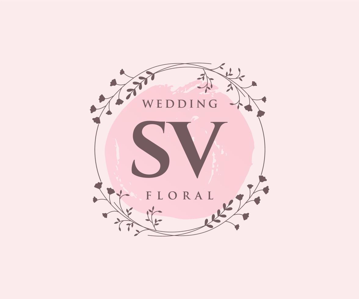 SV Initials letter Wedding monogram logos template, hand drawn modern minimalistic and floral templates for Invitation cards, Save the Date, elegant identity. vector