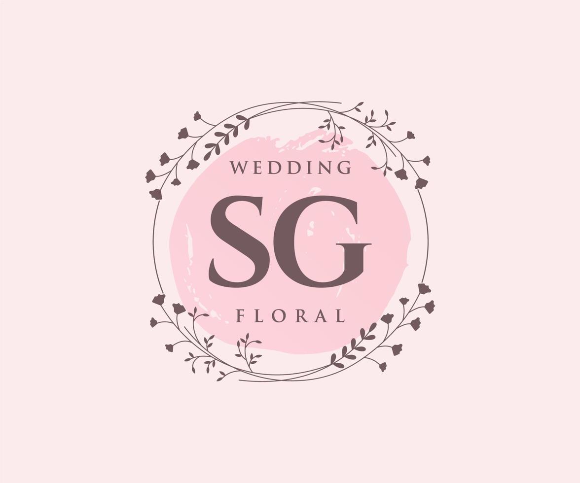 SG Initials letter Wedding monogram logos template, hand drawn modern minimalistic and floral templates for Invitation cards, Save the Date, elegant identity. vector