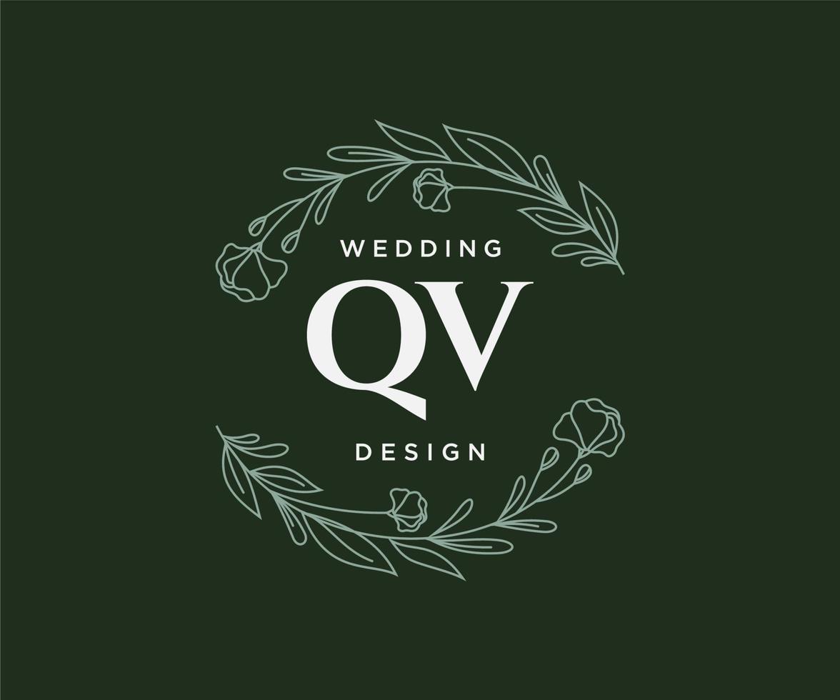 QV Initials letter Wedding monogram logos collection, hand drawn modern minimalistic and floral templates for Invitation cards, Save the Date, elegant identity for restaurant, boutique, cafe in vector